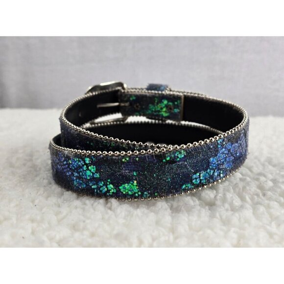 VTG 80s Belt Evening Sparkle Multicolor Blue Green Silver Glitter Sz S Party - Picture 8 of 11